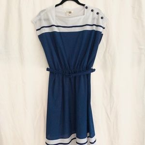 VINTAGE Sears Blue White Sailor Polka Dot Dress